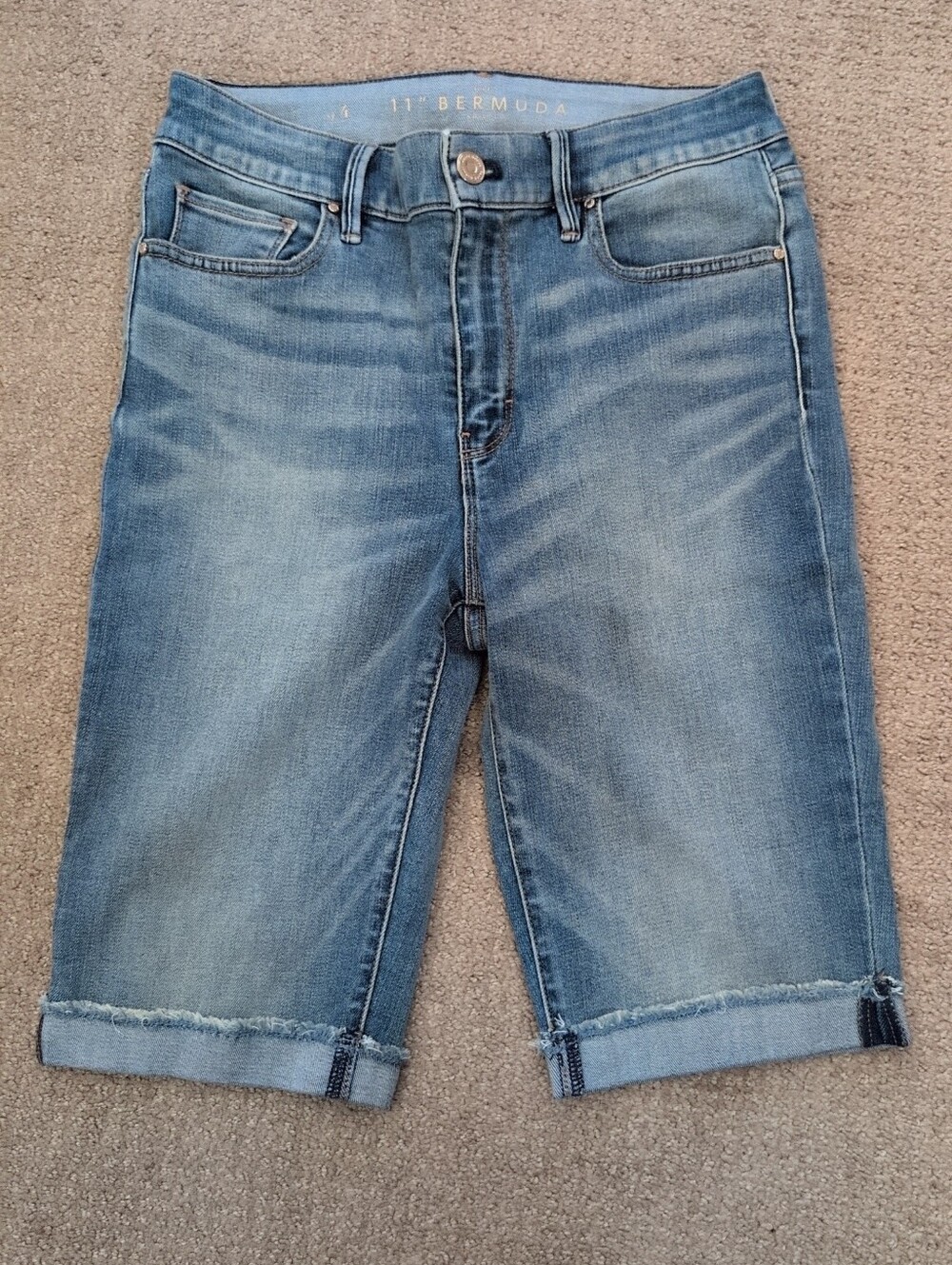 White House Black Market Women's 11" Bermuda Light Blue Cuffed Denim Jean Shorts